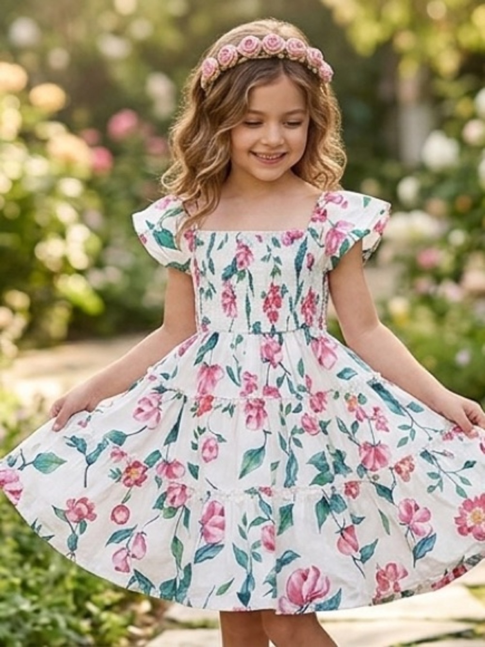 Mama Luma Santa Barbara Floral Cotton Dress Girls Size 7/8 Designer Boutique
